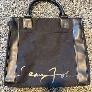 Sean John Black Leather-Trimmed Tote